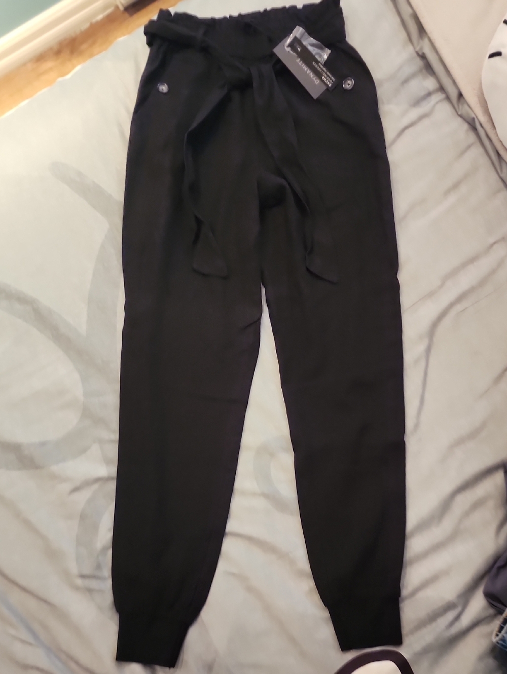 BNWT Black Paperbag Waist Tie Linen Joggers